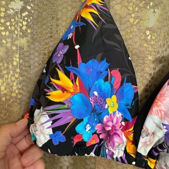 American Eagle X Naito Black Tropical Floral String Bikini Swim Top XL NWT - Picture 3 of 6
